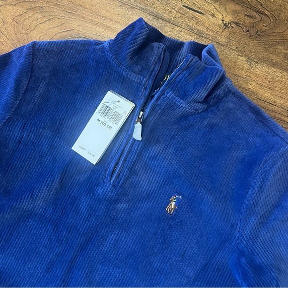 POLO RALPH LAUREN Boys Knit Corduroy Quarter-Zip Pullover Blue Sz 10-12 NWT - Picture 2 of 8